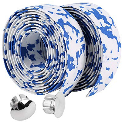Yctze Guidoline – Ruban de Guidon en Mousse de Caoutchouc, 2 Pièces, Ruban Adhésif pour Vélo de Route, 2 Bouchons de Barre (Bleu et blanc)