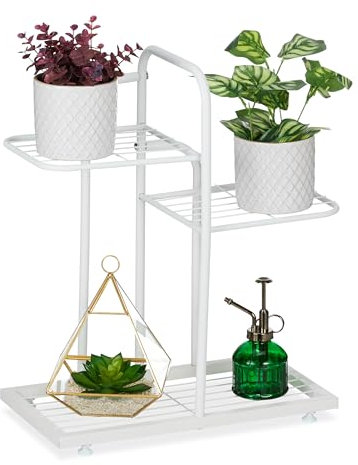 Relaxdays Pflanzenständer, 3 Ebenen, für Pflanzen, Kräuter, HxBxT: 50,5 x 44 x 22 cm, Stahl, Blumenregal innen, weiß