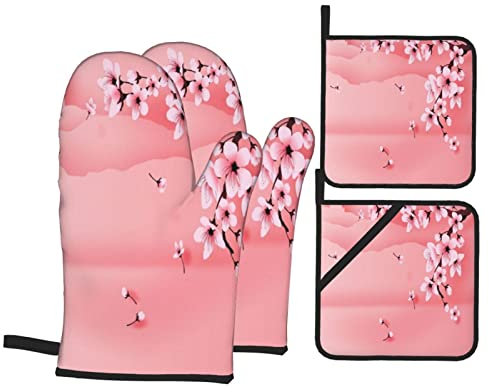 Juegos De Guantes De Horno Japón Flor Sakura Árbol Agarraderas De Cocina Lavable Guantes De Horno, para Cocinar, Hornear