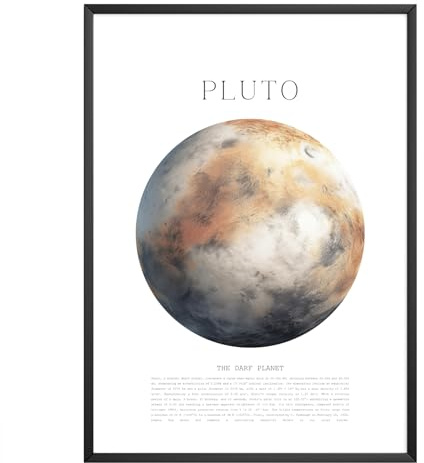 MJ-GRAPHICS® Pluto Poster Sonnensystem Din A4 - Astronomie Dekor Weltraum, Planeten Space Weltall, Sternenhimmel - Büro Wohnzimmer Lernposter Ohne Bilderrahmen