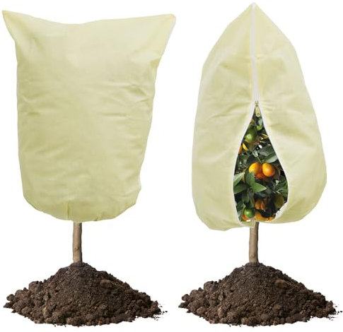 Feizeisun Plant Fleece Frost Protection Bags, 2 Pack Thicker 80gsm 120cm x 180cm Garden Fleece Bags for Plants, Plant Frost Protection Covers for Winter with Zipper and Drawstring