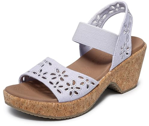 Skechers Women's BRYSTOL - BEACH BLISS, Canvas Floral Band Stretch Slingback, Lavender, 9M