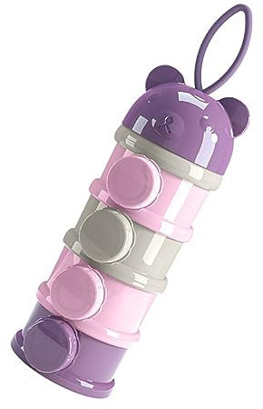 Baby Formula Dispenser Milk Powder Storage Box 4 Layers Stackable Large Capacity Portable Milk Powder Dispenser Container for Outdoor Traveling (Purple)