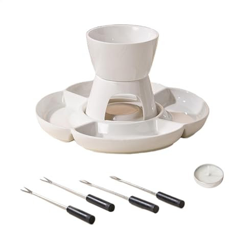 Ostfondue-set – fondue-tillverkarset, smelt hot pot skålset med gaffel och bricka av keramik | ljusvärmare för doppning, smältande chokladvärmare för fruktsnacks,