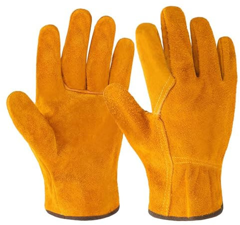 JOOTUEPO Leather Work Gloves for Men and Women, Cowhide Work Gloves, Breathable Leather Gardening Gloves, Large Glove for Gardening, Welding, Construction, Chainsaw, Farm, Ranch - L