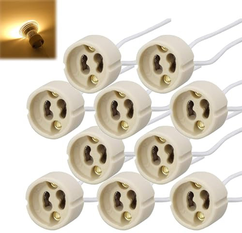 GU10 Portalampada Portalampada,Attacco per Faretti Alogeno e Lampadina LED,GU10 Portalampada in Ceramica,Connettore Adattatore GU10,Portalampada GU10 con Cavo in Silicone,10PCS