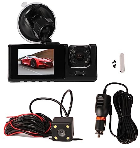 Cámara de Tablero, Grabadora Triple 170° Ángulo Amplio Full HD 380p, DVR Coche 3 Vías, for Conductores Viajes Largos Estacionamiento Seguro