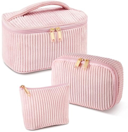 Aucuu Beauty Case, 3 Pezzi Grande Capacità per Il Trucco, Borsa da Toilette in velluto a coste, Beauty Case da Viaggio, Impostato da Toilette Makeup Bag Organizer
