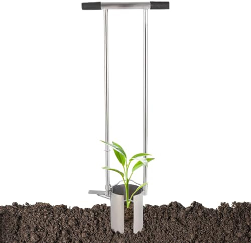 Trapiantatore da giardino – Fioriera per bulbi con manico lungo | Strumento per piantare manualmente | di profondità | Poggiapiedi | Ideale per erbacce | Per piantine di ortaggi | aiuole |