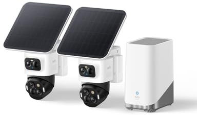 eufy Security eufyCam S4 Kit de 2 caméras Surveillance WiFi Extérieure, Bullet-PTZ Triple Objectif, 4K UHD, Panorama 360°, Inclinaison, Suivi Auto, Zoom Hybride x8, Vision Nocturne, pour HomeBase S380