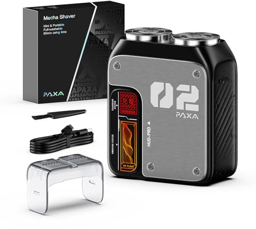 PAXA T01 Rasoir Electriques Hommes,Mini Rasoir Électrique Rotatif Homme,9000RPM,IPX7 Rasage Humide & Sec,Rasoir De Voyage Sans Fil À Double Tête Pour Le Visage, USB-C Pour Maison,Voiture,Voyage,Gris