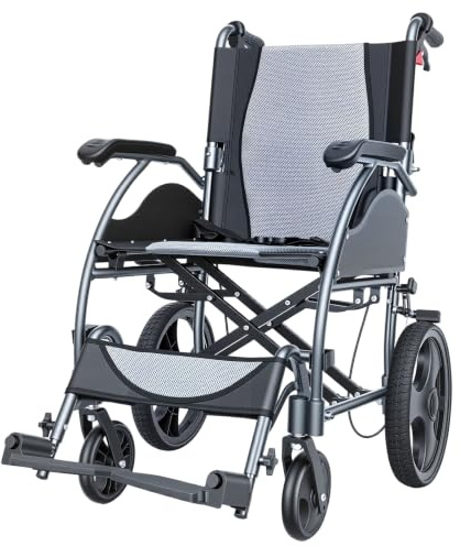 Inyanpower Fauteuil Roulant de Transfert Ultra Léger (11 kg) en Aluminium–Pliable et Compact pour Voyage–Assise 44 cm–avec Repose-Pieds Réglables et Double Freinages–Pour Adulte et Sénior (IN-863HS)