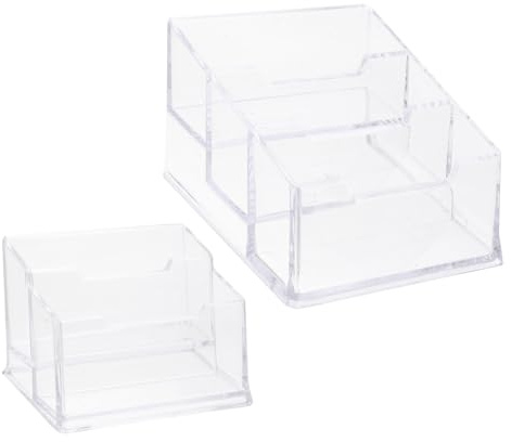 Amosfun Porte-Cartes de Visite Multifonction en Acrylique 2 Pièces 5 Compartiments, Support Pratique pour Bureau et Organisation Professionnelle