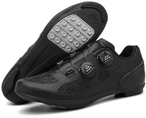 TvzsiY Scarpe da Ciclismo Strada Flat Uomo Scarpe da Mountain Bike Fori di Ventilazione con Suola in Gomma Antiscivolo Scarpe da Equitazione per Interni,Nero,43 EU