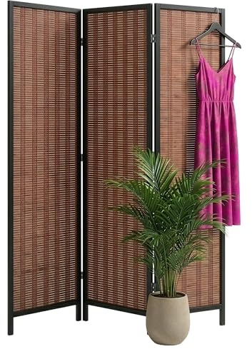 Relaxdays skärmvägg, 3-delad, fällbar rumsavdelare, brun | H x B: 170 x 120 cm, bambu, vardagsrum