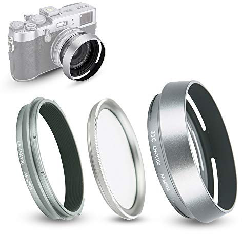 Gegenlichtblende Adapter Ring UV-Filter Kit für Fujifilm Fuji X100 X100VI X100V X100F X100S X100T X70 Kamera Ersetzt Fujifilm LH-X100 Streulichtblende AR-X100 Adapterring (Silber)