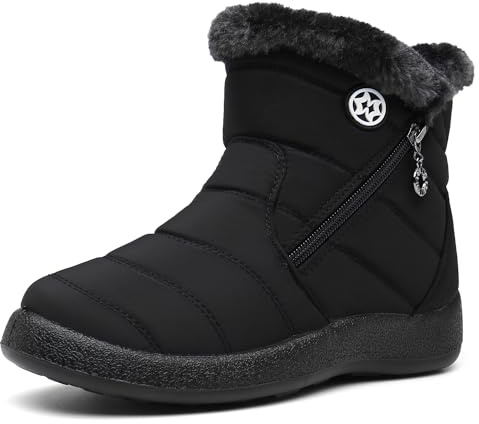 Hsyooes Womens Warm Fur Lined Winter Snow Boots Waterproof Ankle Boots Outdoor Booties Comfortable Shoes for Women,Black,9 M US=Label Size 41