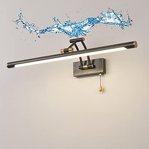 LANMOU LED Badezimmer Spiegelleuchte Messing Badlampe Vintage Mit Schalter, 4000K Natürliches Weiß LED Spiegellampe Bad IP44, Retro Spiegelschrank Leuchte, Verstellbar Bilderleuchte,Schwarz,58CM/12W