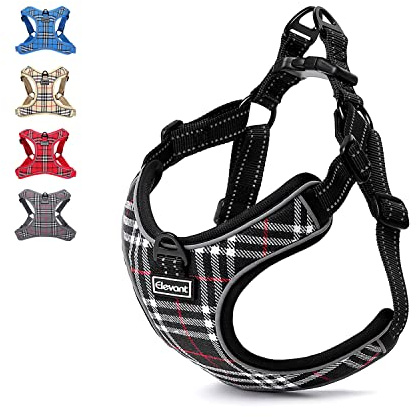 Elevant Arnés Perro Ajustable Reflectante, Arnés Antitirones Suave Acolchado Cómodo Transpirable Arnés Chaleco para Cachorros Perros Pequeños Mediano Grande (S, Negro Cuadros)