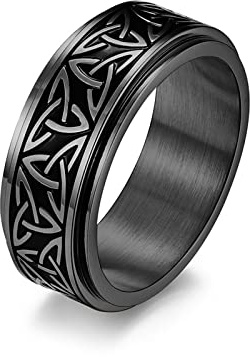 Skcess Damenring Schwarz, Verlobungsring Damen Edelstahl Keltischer Dreiecksknoten Ring Damen Geschenke für Frauen Größe 54 (17.2)