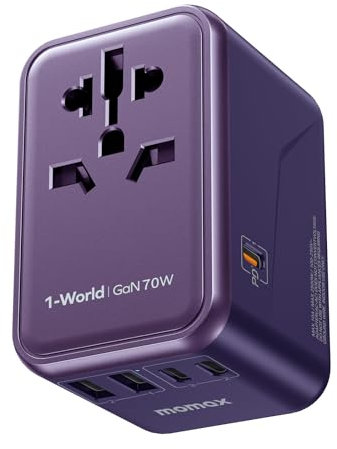 MOMAX Adaptateur Prise Universelle 70W GaN, Adaptateur Voyage pour Vision Pro USB 2A 2C, Adaptateur pour l'international France vers USA Canada UK Australie Chine Japon