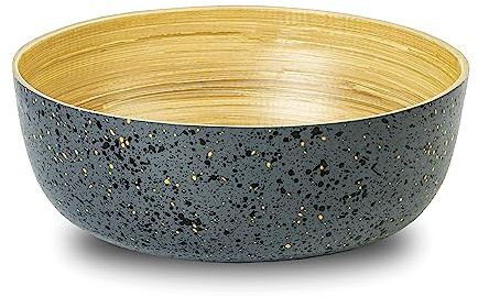 Jungle Culture® Ensaladera grande de bambú • Frutero negro con patrón de terrazo • Cuencos de madera para mezclar • Cuencos decorativos de centro para decoración del hogar • Cuencos de bambú