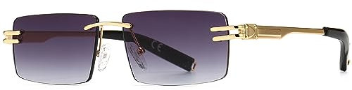 Ggpyyon Retro Randlose Sonnenbrille für Damen Herren Mode Rechteck Sonnenbrille Quadratische Brille(Gold/Farbverlauf Grau)