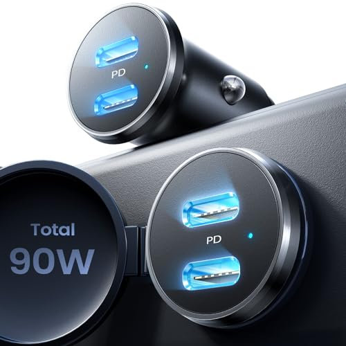 LISEN 90W für iOS 26 Superschnelles Laden Zigarettenanzünder USB C, [Mini Titanium 12v Steckdose Adapter ] KFZ Ladegerät USB C, Car Charger Schnellladung für iPhone 16 15 Pro Max iPad Galaxy S25 S24