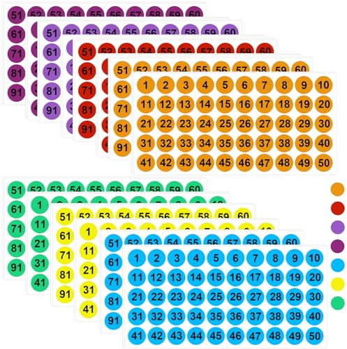 NICKLIN 28 fogli Adesivi Numerici,7 Colori Etichette Numeri Adesivi,25mm Etichette Rotonde 1 a 100 Numeri Autoadesivi,Numeri Rotondi Piccoli Adesivi per Scatole di Immagazzinaggio,Armadietti