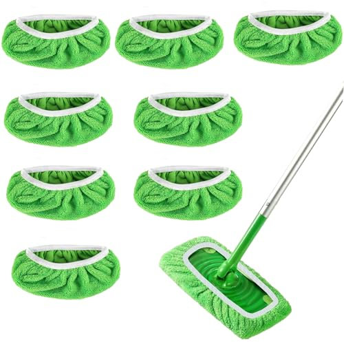 FENGQQKJ 8 paños reutilizables para el suelo, paños lavables, paños de mopa para mopa, paños verdes secos para mopa Swiffer Sweeper Mop, mopa de suelo
