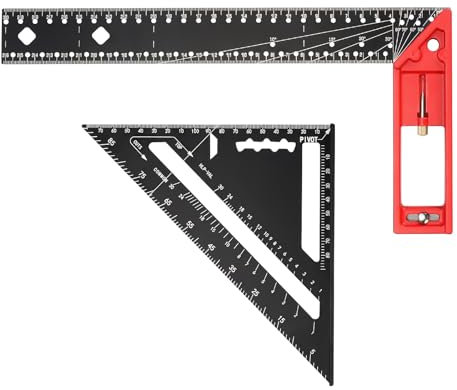 LYCXAMES Kit d'Equerre de Charpentier - Règle Triangulaire de 180 mm et Equerre de Butée Multifonction de 300 mm - Equerre En aluminium Pour le Bricolage,Travail du Bois,Travail à Domicile