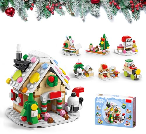 RevpoltIQ Juego de bloques de construcción de Navidad, árbol de Navidad, casa de jengibre, kit de construcción, escena navideña para niños, niñas, 6 – 12 años (casa de jengibre)