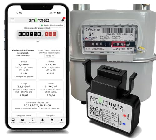 Smartnetz Lector de gas inteligente para contador de gas RS Pietro Fiorentini/SAMGAS WiFi con TASMOTA preinstalado, WiFi, MQTT, contador de gas RS
