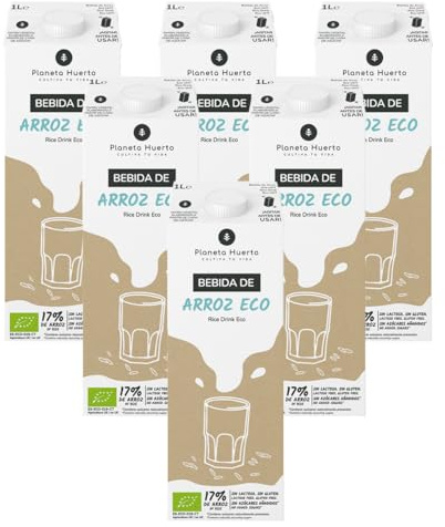 PLANETA HUERTO | Pack 6x Bebida de Arroz Eco 1L Vegetal Sin Lactosa, Sin Azúcar Añadido - Bebida Arroz 100% Natural, Alternativa Ligera y Saludable para Desayunos