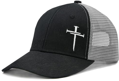 Gorra de béisbol bordada con cruz de Jesús para hombre y mujer, regalo para hombre y mujer, Negro y gris malla, Talla única