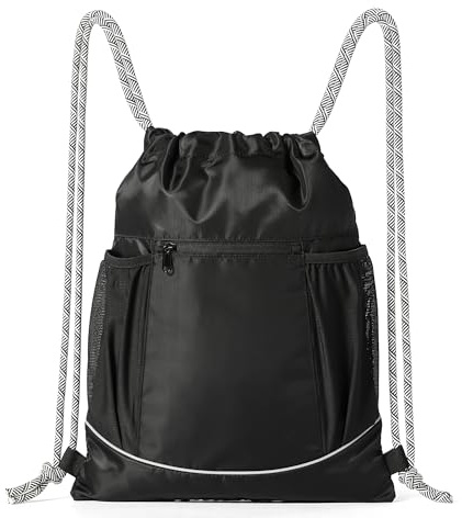 Amazon Basics Drawstring Lightweight Gym Bag Soccer Backpack, Large, Black