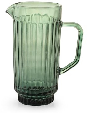 H&H Brocca Atena in Vetro Lavorato Verde 1 Litro – Elegante e Resistente – Lavabile in Lavastoviglie – Caraffa per Acqua, Succhi e Bevande – Design Raffinato per la Tavola