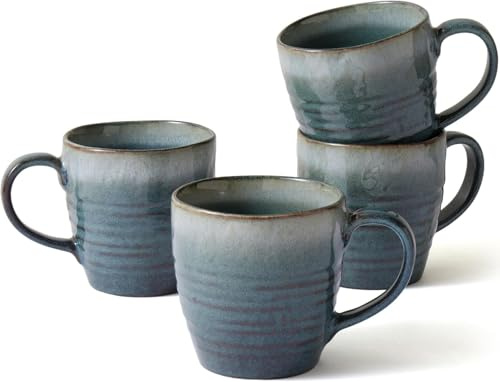 Ava Nord Juego de 4 tazas de café de cerámica de 14 onzas con asa, juego de tazas de café de cerámica de esmalte reactivo para té, latte, capuchino, cacao, chocolate caliente, aptas para microondas y