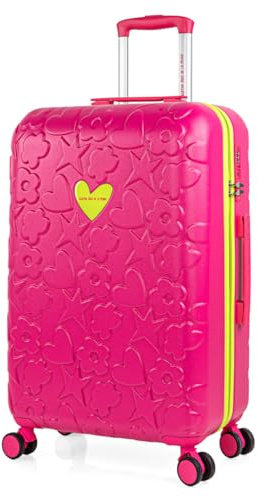Agatha Ruiz de la Prada - Maleta Mediana rígida con 4 Ruedas giratorias, Cierre Seguro Candado de Combinacion TSA y diseño Resistente, Apta para 23 Kilos Viajes Largos y escapa, Fucsia