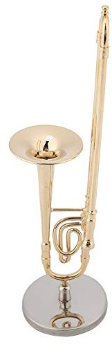 Trombone in miniatura 6,3x1,6x1,6 pollici, replica di trombone in miniatura con supporto e Modello di strumento placcato in oro Ornamenti musicali Figurine da collezione