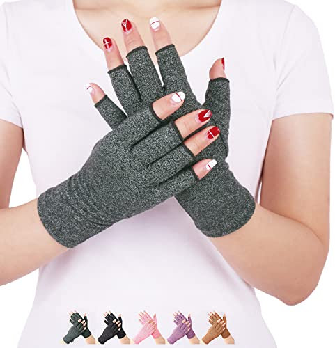 DISUPPO Arthritis Handschuhe – Rheumatische Arthritis Kompressionshandschuhe für Schmerzlinderung, Gaming Tippen, Fingerlose Handschuhe für Männer und Frauen (Grau, M)