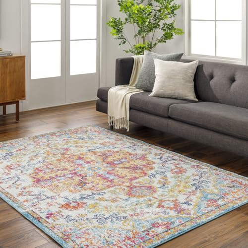 Livabliss Asmara Vintage groß 120x170 cm - Wohnzimmer, Esszimmer, Schlafzimmer, Boho Stil mit Buntem Muster in Rot, Orange, Blaugrün, Beige
