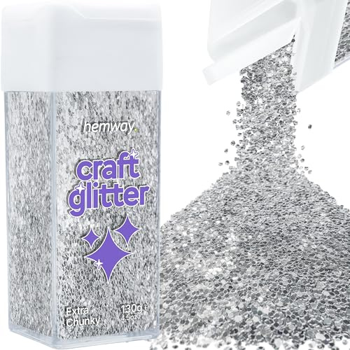 Hemway Craft Glitter Shaker Silver 130g Extra Chunky | for Resin & Epoxy Crafts, Christmas Art Supplies, Nail, Body, Face, Eye, Festival, Crafting, Slime, Sparkle