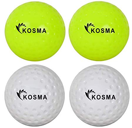 Kosma Pack of 4 Dimple Hockey Ball | Outdoor Sports Practice Training Balls – 2Pc Each of Fluorescent Yellow & White