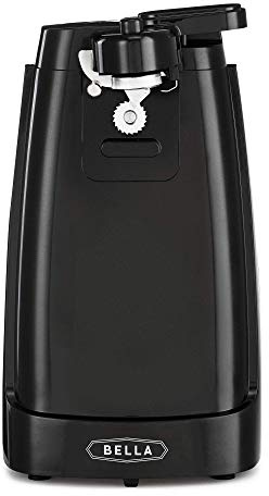 bella Electric Can Opener and Knife Sharpener, Removable Cutting Lever, Cord Storage, Stainless Steel Blade, Black