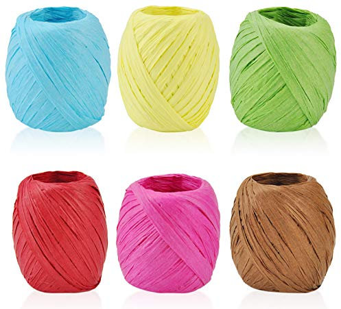 Keleily Raffia Bast Bunt 6 Rolle Papierband Natur Bastband Geschenkband Raffia Bastband für Bastelarbeiten, Sammelalbumdekorationen, Geschenkboxverpackung, Weben, Weihnachten, Florist, 3 cm x 20 m-A
