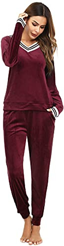 Totatuit Donna da Ginnastica in Velluto Tuta da Casa Set Tuta Sportiva Casual Pigiami Due Pezzi Pigiama Donna Pile Set Inverno da Yoga Jogging Training Sportwear con Coulisse