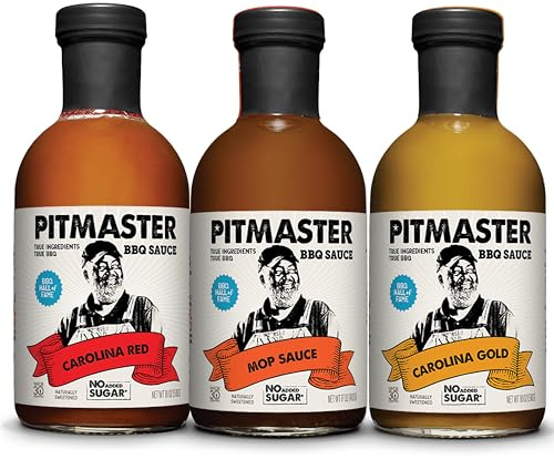 True Made Foods Pitmaster Carolina BBQ Sauce Variety Pack - Carolina Red, Carolina Gold, East Carolina Mop Sauce - Traditional, All-Natural BBQ Sauces by Pitmaster Ed Mitchell, No Sugar Added Barbecue (18 oz, 3 Pack)