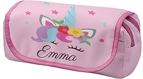 Ferocity Personalisierte Mäppchen Federtasche mit Namen Schlamperbox Federmäppchen mit Klettverschluss Klappe Schüleretui Stiftemappe mit Zwei Reißverschlüssen Unicorn 2D [151]