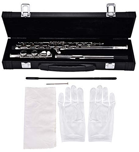 C Flöte 16 geschlossen Löcher Querflöte, 16 Löcher C Tonart Holzblasinstrument mit Korkfett Reinigungstuch Stock Lederbox